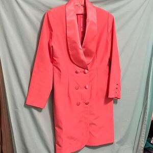 Chic Coral Double-Breasted Women's Dress